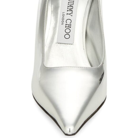 Jimmy Choo IXIA 95MM Mirrored Silver Metallic Leather Pointed Toe Heel Pumps - Picture 12 of 13